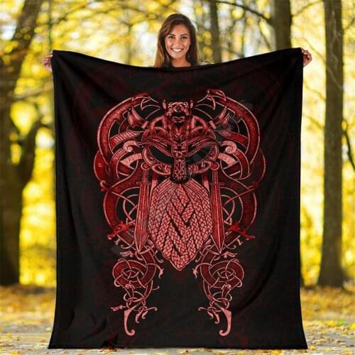 Viking Tattoo Odin Norse Mythology 3D printed Sherpa Blanket on Bed Home Textiles Dreamlike HOME ACCESSORIES Drop shipping