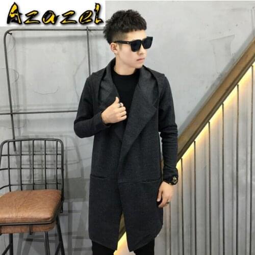 2020 Spring New woolen coat tide male Korean version of the long paragraph Slim hooded lapel Fashion coat Men jackets Size M-3XL