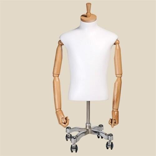 High End Coat Display Rack Male Half Body Model Wood Cover Male Model White Half-light Body Half-length Male Model Caster Base