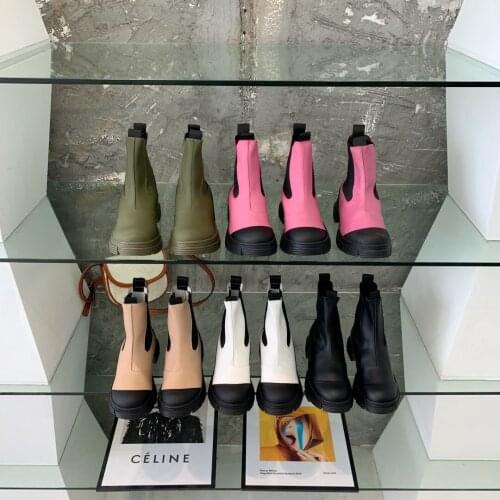 2021 Autumn Boots Round Toe Women Boots Slip-On Women Shoes Fashion Genuine Leather Thick Bottom Shoes Woman Ankle Boots Woman