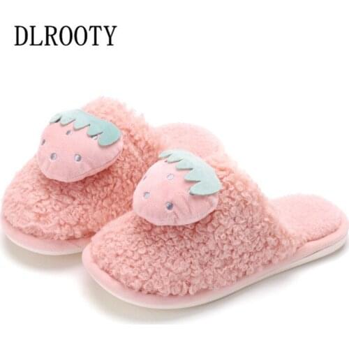 Winter Women Slippers Cartoon Fruit Indoor House Flip Flops Warm Fashion Silent Non-slip Shoes Female Slides Flat Casual