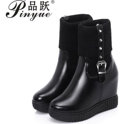 Winter Shoes Women Boots Genuine Leather Wedge Heel Non-slip Womens Boots Large Size Mother Warm Boot Famale Snow Boots