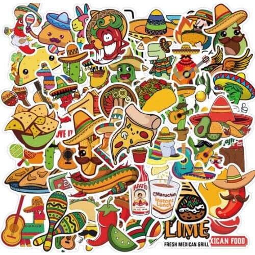 50 pcs Mexican style food Graffiti Waterproof Skateboard Travel Suitcase Phone Laptop Luggage Stickers Cute Kids Girl Toys