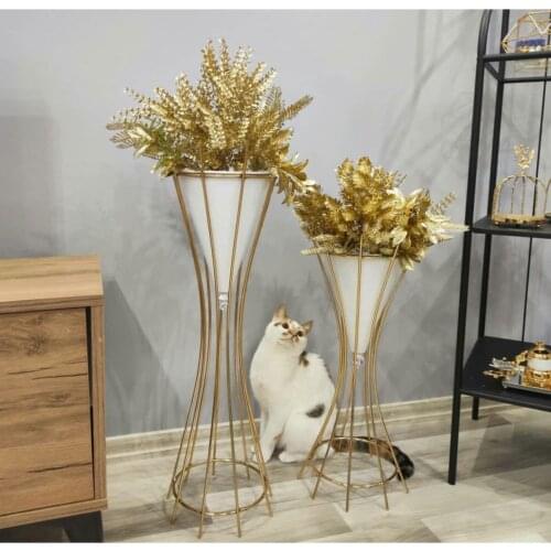 2 pcs Slim Waist Decorative gold color metal Flip white flower Vase decoration home accessory flower bed stylish elegant bright aesthetic cute room decor nordic decor plant pot farmhouse scandinavian vintage