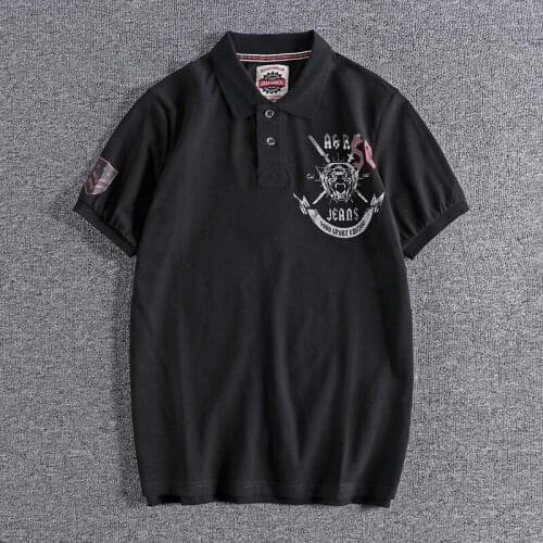 2021 Summer American print Lapel T-shirt pearl cotton slim versatile mens Polo Shirt Short Sleeve top wear shirt 0804