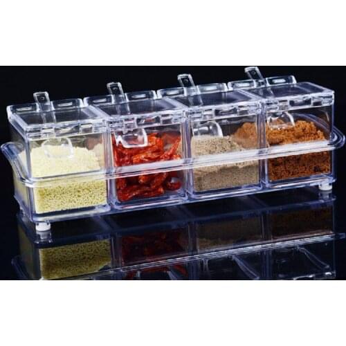 4 in 1 Seasoning Box Seasoning Organizer Kitchen Spicy Jar Bottle Kitchen Spice Container Clear Kitchen Storage Organization