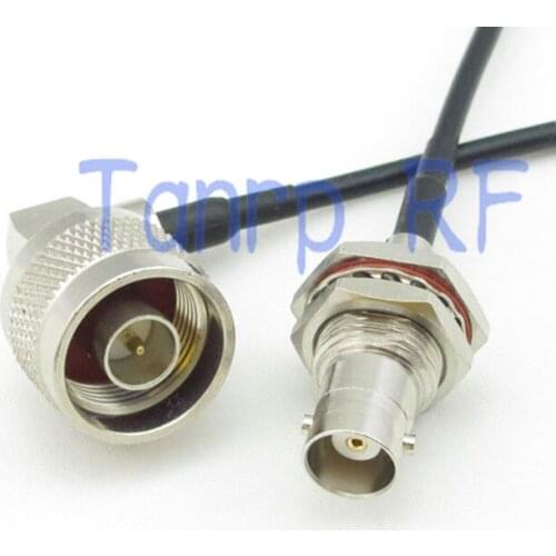 8in N male right angle to BNC female with nut bulkhead RF connector adapter 20CM Pigtail coaxial jumper cable RG174 extension