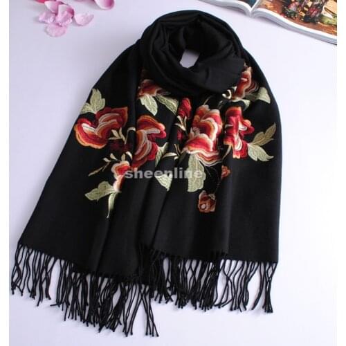 8 Designs Top Quality Vintage Paillette Ethnic Embroidery Wool Shawl Pashmina Long Scarf Light Warm Winter Scarf Wrap