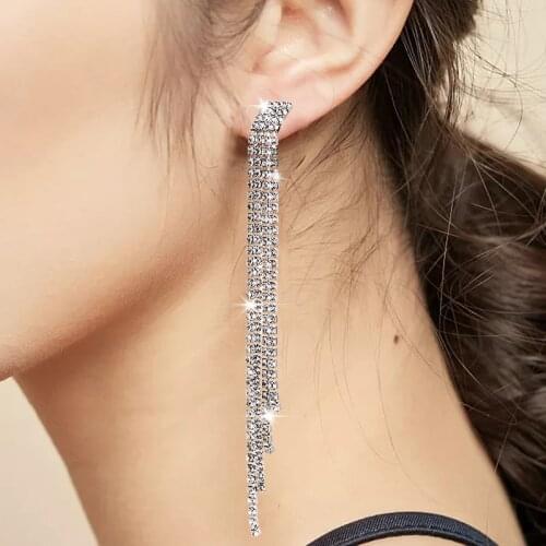 Bohopan 2019 Luxury Long Dangle Earrings For Women Shine Rhinestone Drop Earrings Elegant Wedding Party Earings Fashion Jewelry