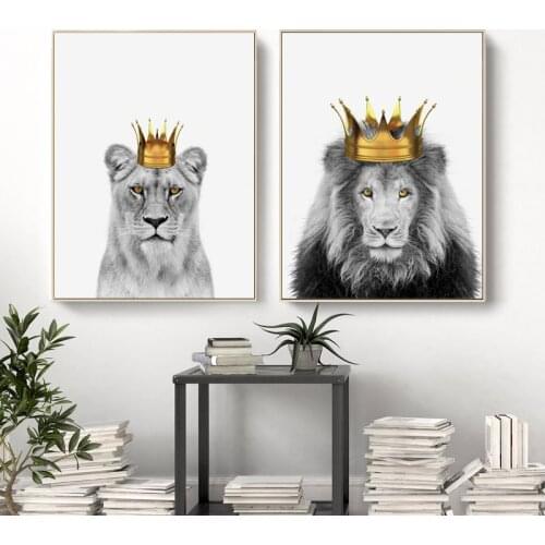 Black and White Lion King and Queen Canvas Painting Animal Prints & Posters Wall Art Pictures for Living Room Kids Nursery Decor