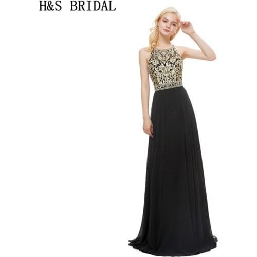 H&S Bridal Black Prom Dresses gold lace cocktail dresses abendkleider prom gowns abiye gece elbisesi robe de sorrie