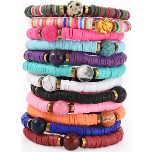 Boho Polymer Clay Disc Beads Stretch Bracelet New Fashion Multicolored Beads Mixed Surf
