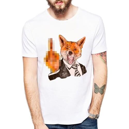 Harajuku Style Middle Finger Fox T-Shirt Funny Naughty animal Fox you Print Tee Shirts Short Sleeve White Tee Shirt Tops
