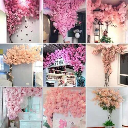 Artificial Cherry Tree Pink cherry Tree Branch Silk Flower DIY Wedding Decoration Artificial Flower Wall Home Outdoor Decoration