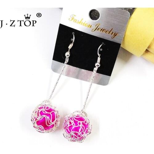 JZTOP Ladies Elegant Long Crystal Drop Earrings Metal Hollow Flower Ball Round Statement Earrings For Women Jewelry