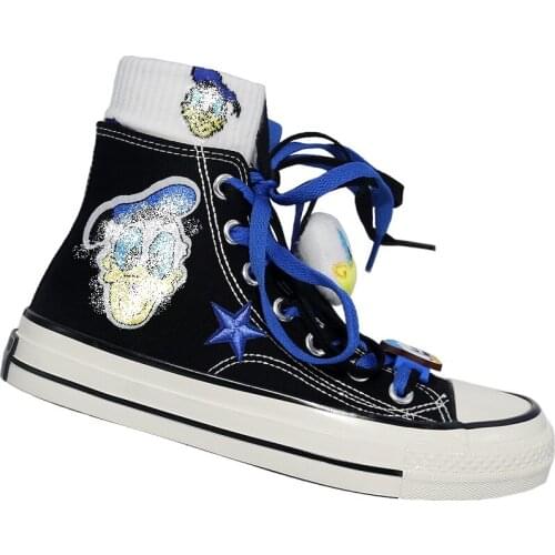 Black high-top canvas shoes cute cartoon ladies vulcanized single shoes customized trend casual shoes large size 35-44