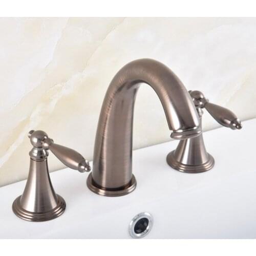 Brown Oil Rubbed Brass Dual Handles Deck Mounted Widespread 3 holes Bathroom Vessel Sink Faucet Cold/Hot Water Tap anf585