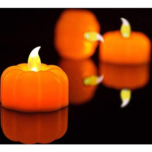 Flickering Pumpkin Tea Lights 12 Pack Flickering LED Pumpkin Lights with Battery Flameless Pumpkin Candles Light for Halloween