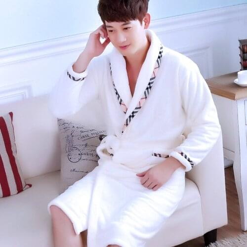 Pajamas Mens Thickened Flannel Male Winter Long Sleeved Bathing Nightgowns Womens Coral Fleece Adult Warm Homewear D-2097