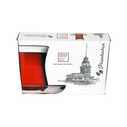 Turkish tea cup set Modern 6 pcs 125ml, Pasabahce Slim Waisted Black Tea Cup