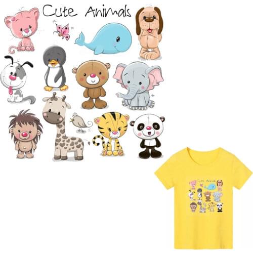 Cute Dog Animals Patches Clothing Applications Kids Washable Heat Transfer Stickers Decor Lovely Dolphin DIY T-shirt Stripes E