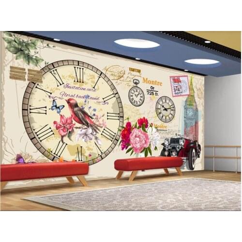 Custom mural 3d wallpaper Retro hand drawn London car clock bar coffee shop home decor photo wallpaper for living room