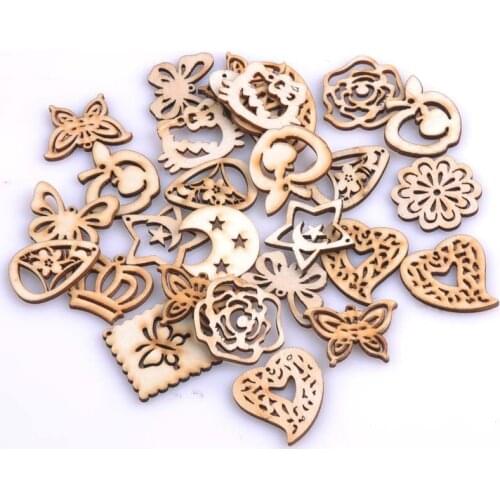 Natrual Wooden Mixed Pattern Artesanato Scrapbooking Craft for Home decoration 20-35mm 50pcs MT0691