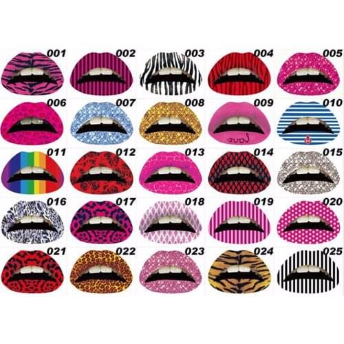 New 3D Art lips sticker Glitter Pink sexy pattern makeup tattoo lip stickers Makeup Tools Wholesale 3Pcs
