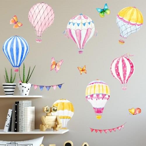New Design Colorful Hot Air Balloons Butterfly Wallpaper Creative Kids Bedroom Wall Sticker Childrens Decorative Wall Decal