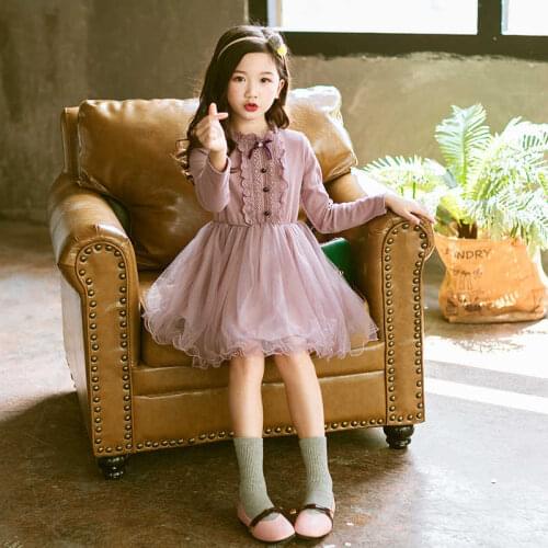 Girl Clothing Pink Lace Dresses for Girls Spring Fall Casual Long Sleeve Layered Voile Dress for Girls Age 4 7 8 12 14 Years