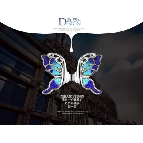 Originality Silver Color Enamel Butterfly Stud Earrings Cute Blue Color Butterfly Earrings for Women Girls Birthday Gift Jewelry