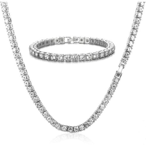 5MM Iced Out Tennis Bracelet Necklace for Men Tennis Chain Rhinestone Crystal Hip-Hop Jewelry Women Choker Necklace Chain Gifts