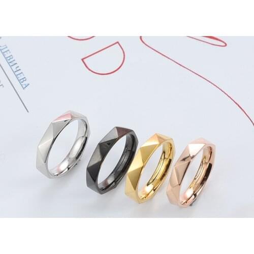 High Polish Triangle Rhomb Titanium Steel Lovers Rhombus Finger Ring