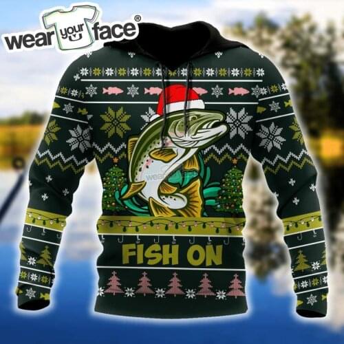 Trout Fishing Fish on Christmas Hat 3D All Over Printed Sweatshirts Hoodies Tracksuits Shorts Streetwear Vocation Unisex Clothes
