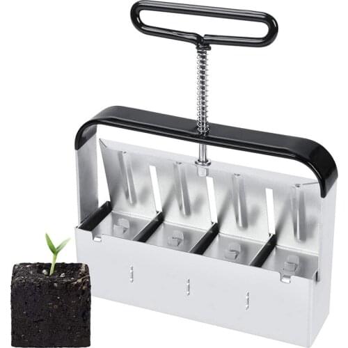 Handheld Manual Quad Soil Blocker 2 Inch Soil Block Maker Zinc Alloy Soil Blocking Tool for Seedlings Cuttings Garden Greenhouse