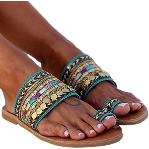 Ladies Slippers Casual Ethnic Style Summer Beach Womens Sandals Fashion Indoor Outdoor Female Soft Breathable Rome Flat Sandals