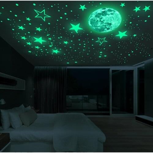 Shine In The Darkness 435 Pcs Luminous Moon Star Dot Wall Stickers Fluorescent Wall Stickers Environmental Decoration