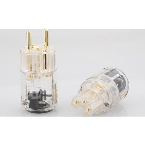 HIFI Transparent Gold plated EUR Schuko power cable Extension plug IEC Female connector 1pair Male female Plug