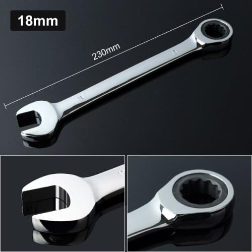 High Quality 1x 18mm Chrome Vanadium Spanners With Key Ratchet Wrench Adjustable Torque Open End Wrench Woodworking Carpenter