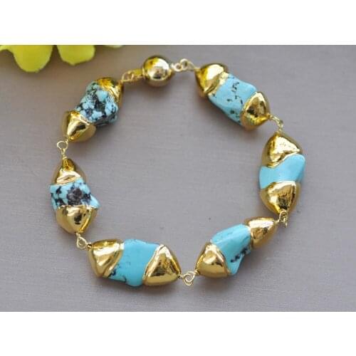 Z10511 8" 25mm White Silver Gold-Plating Blue Turquoise Bead Bracelet