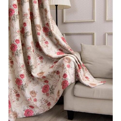 Simple Shading Black Silk Curtain Cloth Pastoral Peony Flower Living Room Bedroom Balcony Shade Curtain Screen
