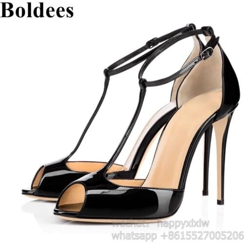 Beauty Designer T-bar Ankle Straps Buckle Thin High Heel Peep Toe Summer Sandals For Women
