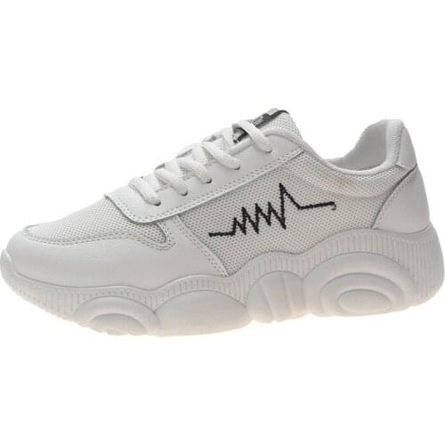 2019 Spring womens Sports Shoes Flat Platform Casual Solid Lace-up Round Toe White/black/Beige Woman Sneaker Size 35-40