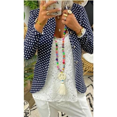 Women Polka Dot Button Blazer Long Sleeve Female Fashion Autumn Spring Outwear Coats Casual Long Hem Blazers Coats 2020 New
