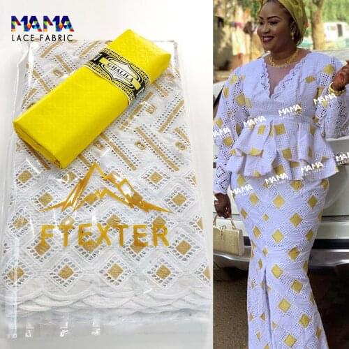 2.5+2.5 Yards 2020 New Design African Lace Fabric 100% Swiss Voile Lace In Switzerland With Bazin Riche Nigerian Sewing