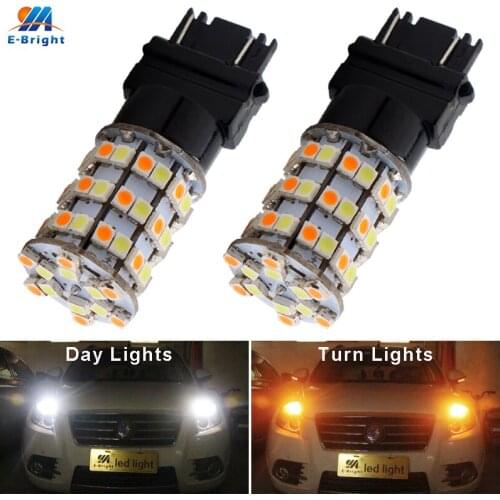 2PCS P27/5W 3157 3528 60 SMD Amber White 60LEDs 1210 LED 12V DC T25 Turn Signal Light Brake Dual Colors Switchback Bulbs
