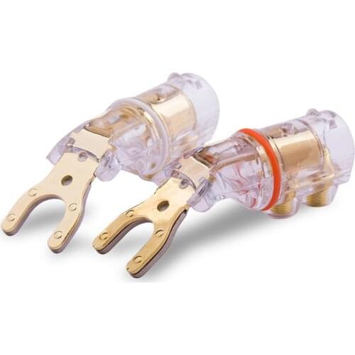 4Pcs Pure Red Copper Y Shape Speaker Cable Adapter Jack Plugs Screwing Audio Spade Plug Connector