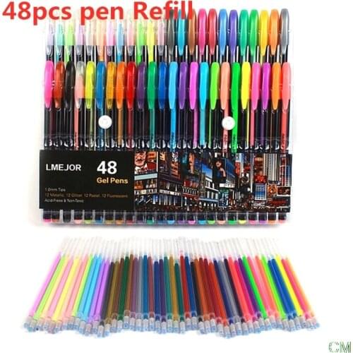 48 Colors Gel Pens Refills Rollerball Pastel Neon Glitter Sketch Drawing Color Pen Set Markers Marker Manga Aquarela Capinhas