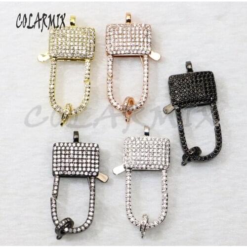 5pcs Lock Lobster Clasp hook pendants mix colors zircon accessories for Layer necklace chain fashion jewelry for women 50127