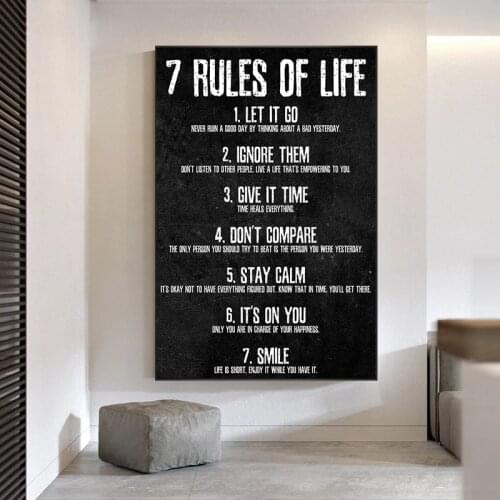 7 Rules of Life Watch Your Thoughts Motivational Posters and Prints on The Wall Canvas Painting Wall Art Picture for Living Room